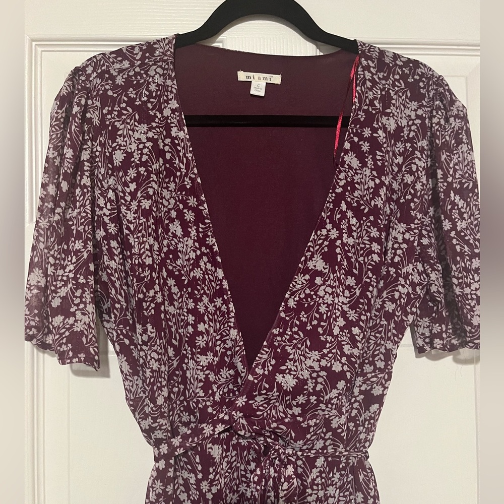 Purple, floral side tie dress
